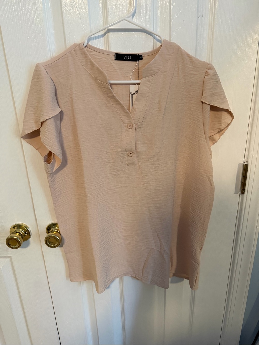NWT VDJ Women's Large Beige Short Sleeve Blouse
